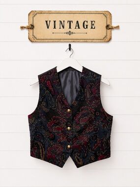 Vintage Velvet Paisley Vest Size Medium (Estimated)